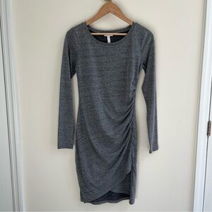 [leith] ruched bodycon long sleeve tulip wrap hem mini dress heather gray S